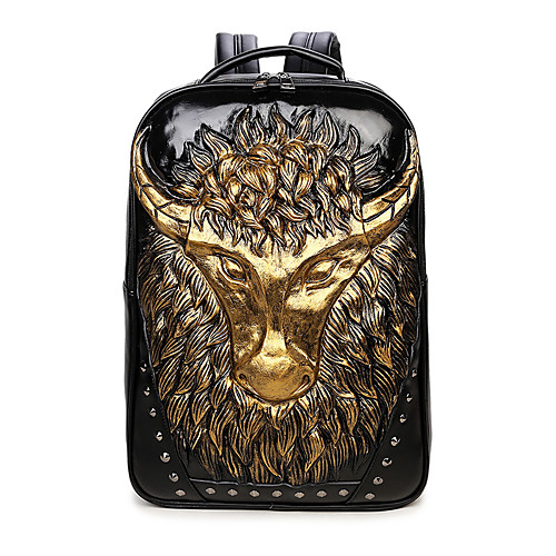 

Men's PU Functional Backpack Large Capacity Zipper Animal Daily Black Gold Silver