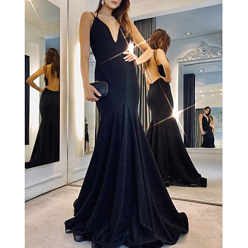 

Mermaid / Trumpet Beautiful Back Sexy Wedding Guest Formal Evening Dress V Neck Sleeveless Floor Length Jersey with Sleek 2021