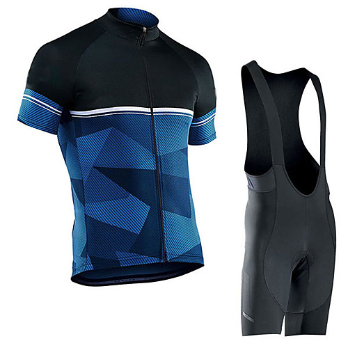 

Men's Short Sleeve Cycling Jersey with Bib Shorts Elastane Black / Blue Bike Sports Clothing Apparel