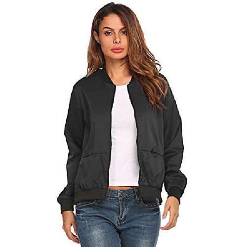 

Women's Windbreaker Lightweighted Stylish Long Sleeve Bomber Jacket Black S