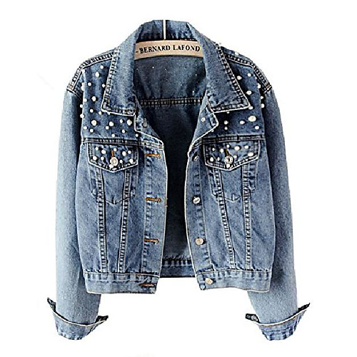 

Damen Jeansjacke Übergangsjacke Leichte Jacke Denim Casual mit Perle (EU M=Asia XL)