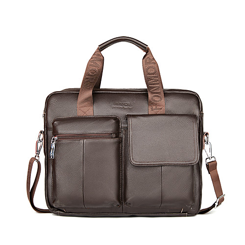 

Men's Bags Cowhide Briefcase Zipper Daily Outdoor 2021 Dark Brown Black
