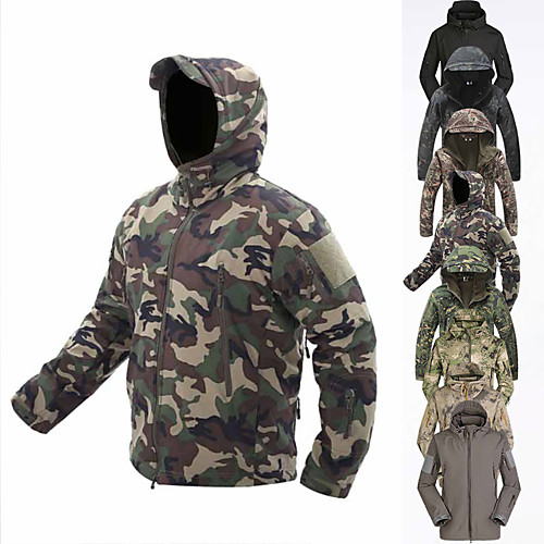 

Men's Unisex Hunting Fleece Jacket Outdoor Waterproof Fleece Lining Wearproof Thick Fall Winter Spring Camo Polyester Camouflage Blue Green camouflage CP camouflage