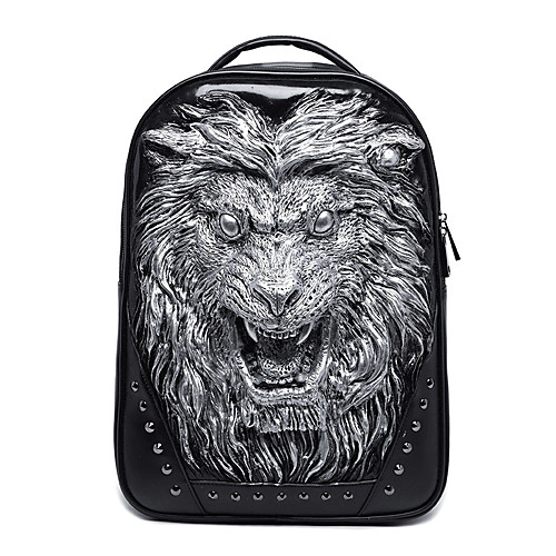 

Men's PU Functional Backpack Large Capacity Rivet Zipper Animal Daily Black Gold Silver
