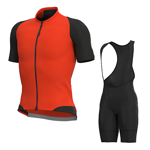 

Men's Short Sleeve Cycling Jersey with Bib Shorts Elastane Black / Orange Bike Sports Clothing Apparel