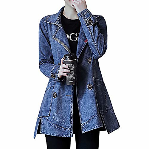 

Windbreaker Jean Jacket Women One Button Cuff Casual Denim Jacket Loose M