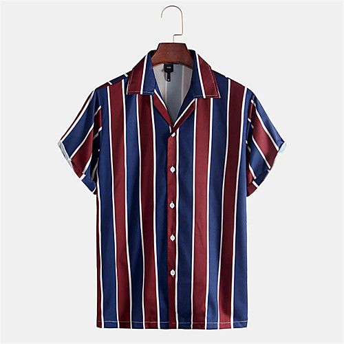

Men's Shirt Other Prints Striped Button-Down Print Short Sleeve Daily Tops Casual Blue