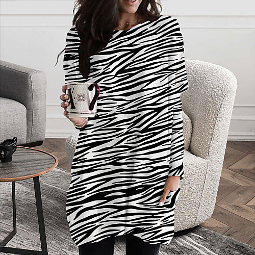 

Women's T Shirt Dress Tee Dress Short Mini Dress White Black Purple Khaki Green Dusty Blue Royal Blue Dark Gray Brown Light Green Long Sleeve Floral Animal Split Pocket Patchwork Spring Round Neck