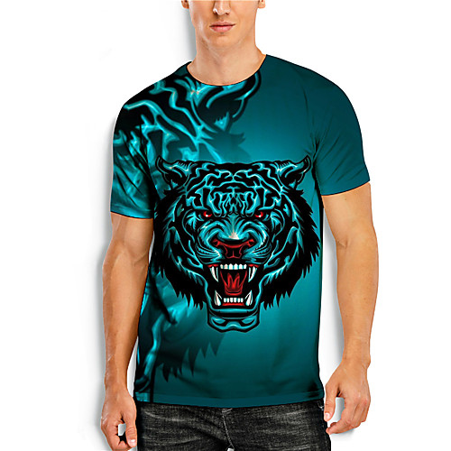 

Men's T shirt 3D Print 3D Tiger Animal 3D Print Short Sleeve Daily Tops Casual Blue