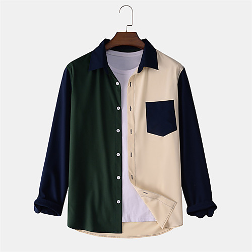 

Men's Shirt Other Prints Patchwork Button-Down Print Long Sleeve Daily Tops Casual Green