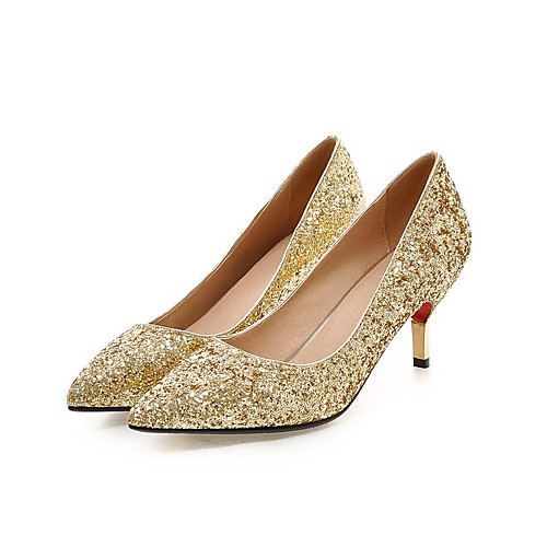 

Women's Heels Glitter Crystal Sequined Jeweled Low Heel Daily Denim White Black Gold
