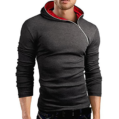 

Men's Zipped Long Sleeve Hoodie, Charcoal-red, Longsleeve, XL, BH135