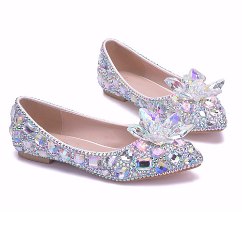 

Women's Wedding Shoes Flat Heel Pointed Toe Wedding Flats Vintage Sexy Minimalism Wedding Party & Evening PU Rhinestone Crystal Sparkling Glitter Solid Colored Silver Rainbow