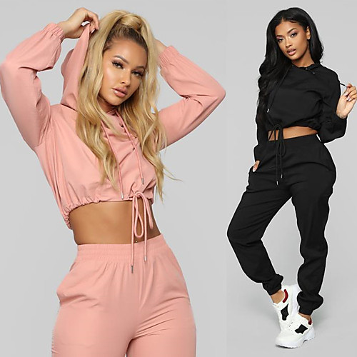 

Women's 2 Piece Cropped Tracksuit Sweatsuit Athletic Athleisure Long Sleeve 2pcs Winter Thermal Warm Breathable Moisture Wicking Fitness Gym Workout Running Jogging Exercise Sportswear Solid Colored