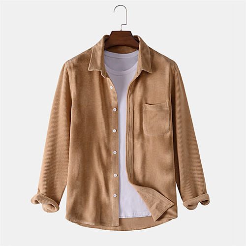 

Men's Shirt non-printing Plain Button-Down Long Sleeve Daily Tops Corduroy Casual Khaki