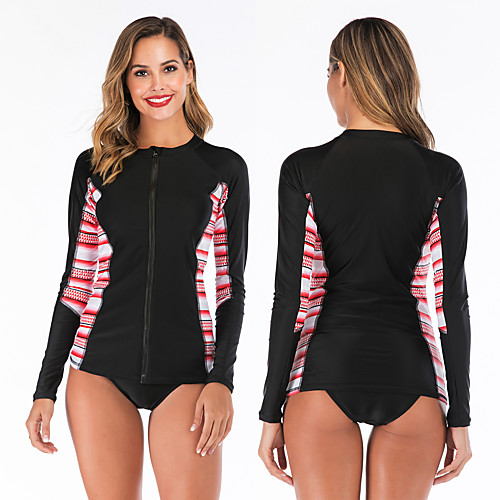 

Women's Rashguard Swimsuit Elastane Swimwear Breathable Quick Dry Long Sleeve 2 Piece Front Zip - Swimming Surfing Water Sports Painting Autumn / Fall Spring Summer