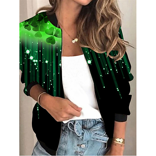 

Women's Plants Print Active Spring & Fall Jacket Regular Daily Long Sleeve Air Layer Fabric Coat Tops Green