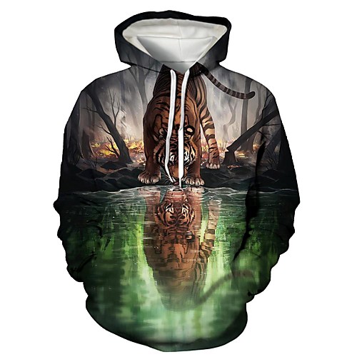 

Men's Pullover Hoodie Sweatshirt Graphic 3D Animal Print Daily 3D Print Basic Casual Hoodies Sweatshirts Green