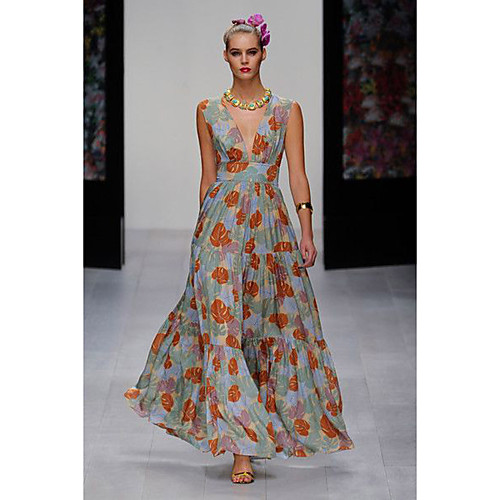 

Women's Shift Dress Maxi long Dress Purple Red Wine Sleeveless Floral Print Summer V Neck Casual 2021 S M L XL