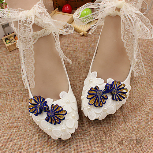 

Women's Wedding Shoes Flat Heel Round Toe Wedding Flats Wedding Walking Shoes PU Pearl Floral White [Flat bottom] standard code White [3 cm heel] standard size White [5 cm heel] standard size