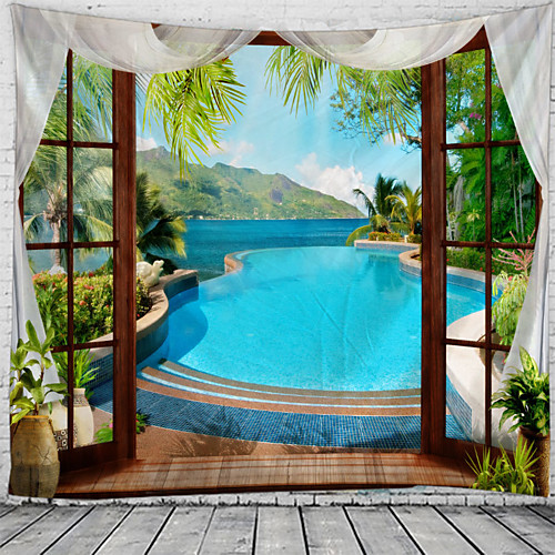 

Window Landscape Wall Tapestry Art Decor Blanket Curtain Hanging Home Bedroom Living Room Decoration Swimming Pool Vacation