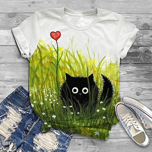 

Women's Plus Size Print Cat Graphic Animal T shirt Large Size Round Neck Short Sleeve Tops Big Size