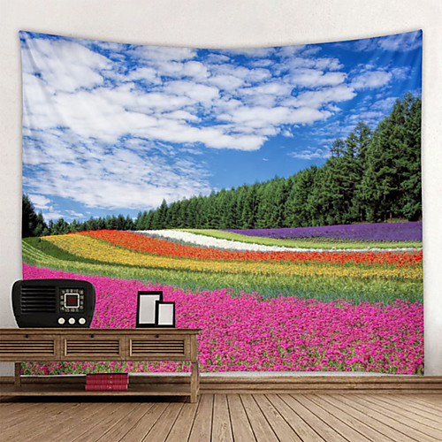 

Wall Tapestry Art Decor Blanket Curtain Hanging Home Bedroom Living Room Decoration Natural Scenery Blue Sky White Clouds Beautiful Sea of Flowers