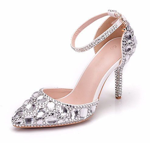 

Women's Wedding Shoes Stiletto Heel Pointed Toe Wedding Pumps Vintage Sexy Minimalism Wedding Party & Evening PU Rhinestone Crystal Sparkling Glitter Solid Colored Color Block Purple Yellow Light