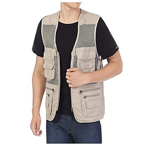 

Mens Pockets Jacket Outdoors Travels Sports Vest Tops (Khaki, UK M =ASIA XL)