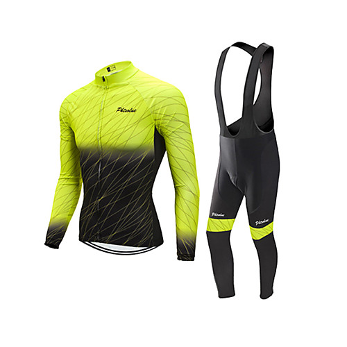 

Men's Long Sleeve Cycling Jersey with Bib Tights Cycling Jersey with Tights Winter Elastane Black / Yellow Bike Sports Clothing Apparel