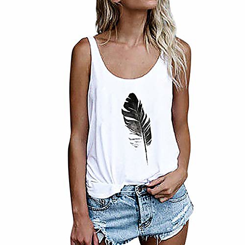 

fastbot women's tank tops loose fit vest leaf leather plumage sleeveless tunic summer t shirt soft cute comfy tee teens white