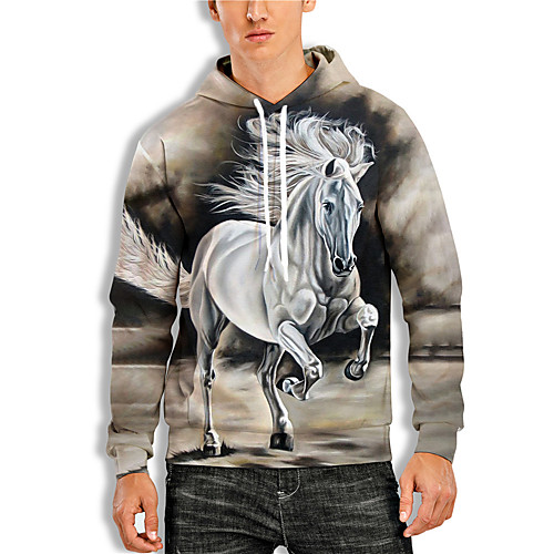 

Men's Pullover Hoodie Sweatshirt Graphic 3D Animal Print Hooded Daily 3D Print Basic Casual Hoodies Sweatshirts Long Sleeve Gray