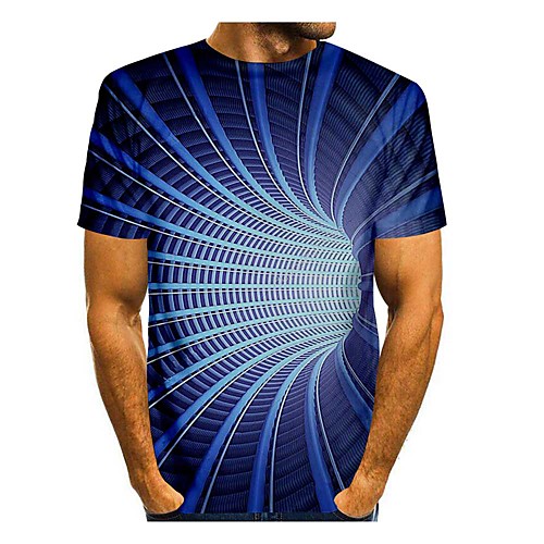 

Men's T shirt 3D Print 3D Geometry 3D Print Short Sleeve Daily Tops Casual Blue