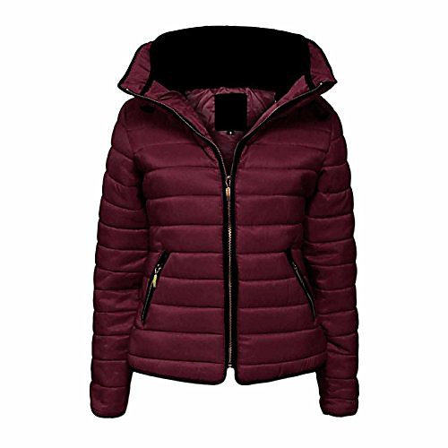 

Women Fur Collar Quilted Padded Puffer Bubble Warm Thick Jacket Coat (Small (UK Size 8), Wine)