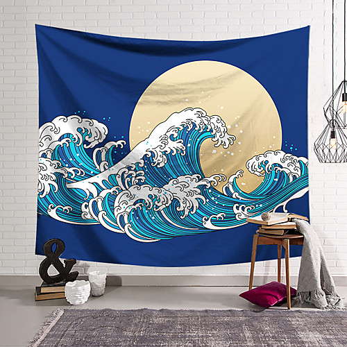 

Kanagawa Wave Ukiyo-E Wall Tapestry Art Decor Blanket Curtain Hanging Home Bedroom Living Room Decoration Japanese Painting Style Sea Ocean Wave Moon