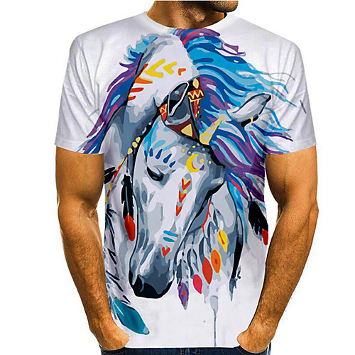 

Men's T shirt 3D Print Graphic 3D Animal Print Short Sleeve Casual Tops Simple Classic White