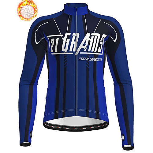 

21Grams Men's Long Sleeve Cycling Jacket Winter Fleece Blue Green Bike Jacket Top Mountain Bike MTB Road Bike Cycling Thermal Warm Fleece Lining Breathable Sports Clothing Apparel / Stretchy