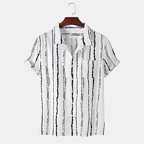 

Men's Shirt Other Prints Striped Button-Down Print Short Sleeve Daily Tops Casual White