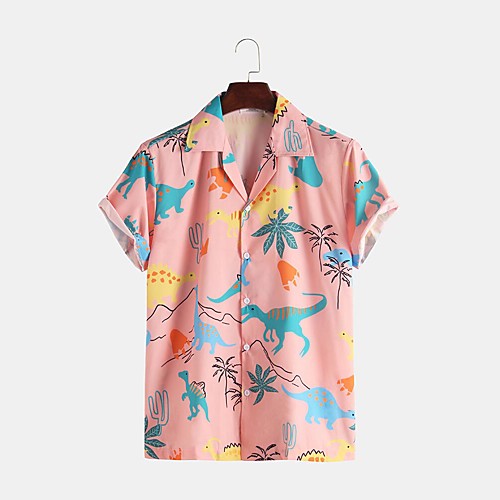 

Men's Shirt Other Prints Animal Button-Down Short Sleeve Daily Tops Casual Hawaiian White Blushing Pink