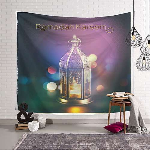 

Eid Mubarak Wall Tapestry Islamic Muslim Ramadan Art Decor Blanket Curtain Hanging Home Bedroom Living Room Decoration Oranament Polyester