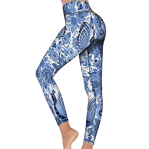 

21Grams Women's High Waist Yoga Pants Cropped Leggings Tummy Control Butt Lift Breathable Blue Fitness Gym Workout Running Winter Sports Activewear High Elasticity