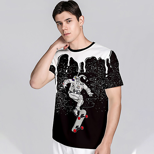 

Men's T shirt 3D Print Graphic Prints Astronaut 3D Print Short Sleeve Daily Tops Casual Beach White Black