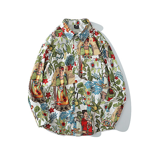 

Men's Shirt 3D Print Plants Cartoon Button-Down Print Long Sleeve Street Tops Casual White Black