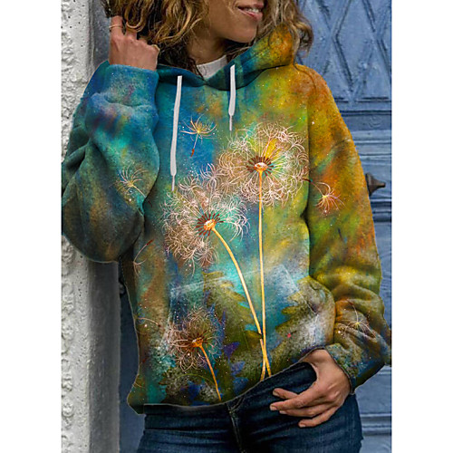 

Women's Pullover Hoodie Sweatshirt Graphic 3D Dandelion Print Daily 3D Print Basic Casual Hoodies Sweatshirts Red Yellow