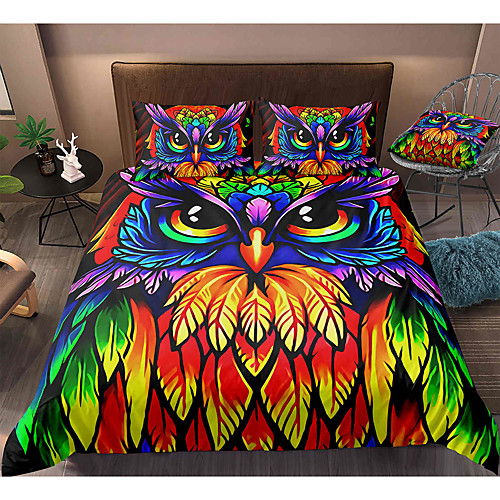 

Owl Print 3-Piece Duvet Cover Set Hotel Bedding Sets Comforter Cover with Soft Lightweight Microfiber, Include 1 Duvet Cover, 2 Pillowcases for Double/Queen/King(1 Pillowcase for Twin/Single)