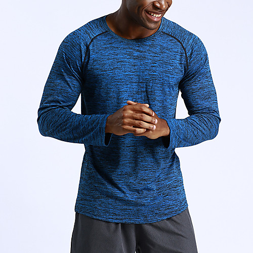 

Men's T shirt Hiking Tee shirt Long Sleeve Crew Neck Sweatshirt Top Outdoor Lightweight Breathable Quick Dry Soft Autumn / Fall Summer Elastane Polyester Patchwork Dark Grey Blue Dark Navy Fishing