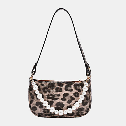 

women pu leopard print pearl shoulder bag armpit bag