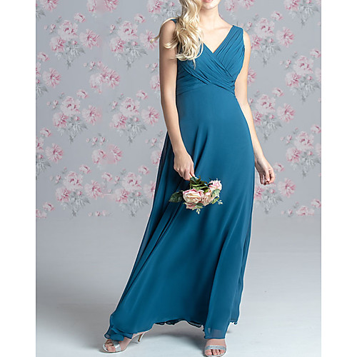 

Sheath / Column V Neck Floor Length Chiffon Bridesmaid Dress with Pleats