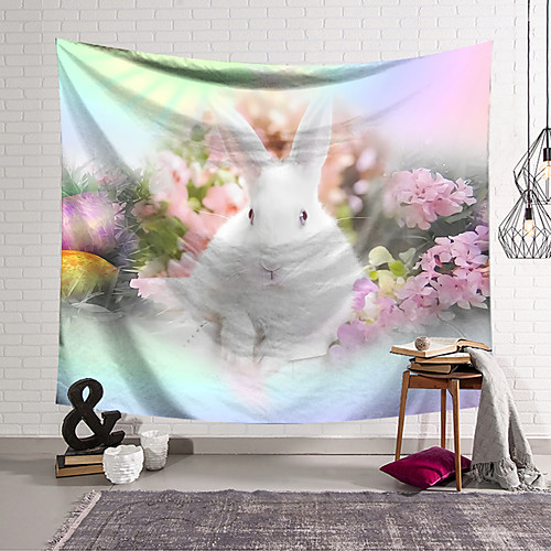 

Happy Easter Happy Easter Wall Tapestry Art Decor Blanket Curtain Hanging Home Bedroom Living Room Decoration Polyester Rabbit Bunny Flower Egg