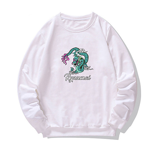 

Men's Pullover Sweatshirt Dragon Print Round Neck Daily Weekend Other Prints Casual Hoodies Sweatshirts Long Sleeve White Black Purple